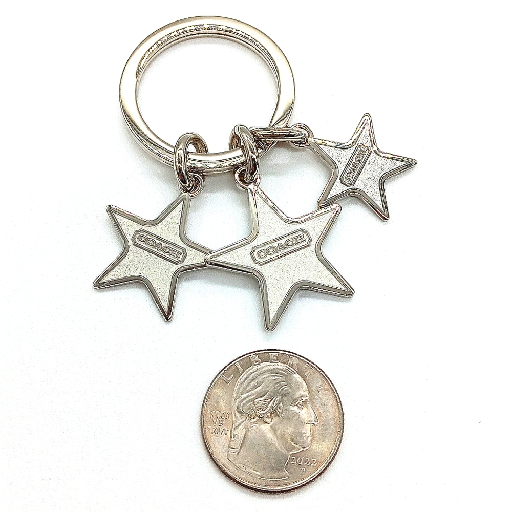 COACH Vintage Triple Star Key Fob Silver Keychain Purse Charm-Rare - Picture 4 of 4